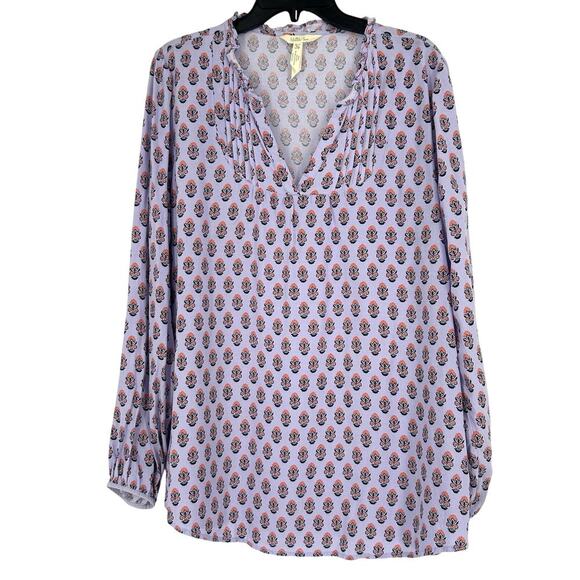 Matilda Jane Topiary Top Purple Boho Long Sleeve Pleated Split Neck Size XL - Picture 2 of 10
